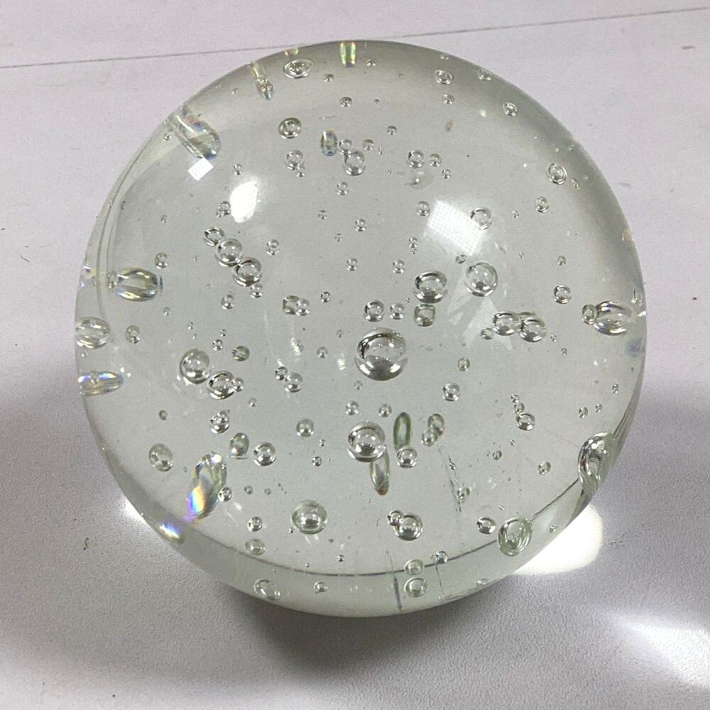 Vintage Paperweight Clear Art Glass Sphere Controlled Bubbles 3"